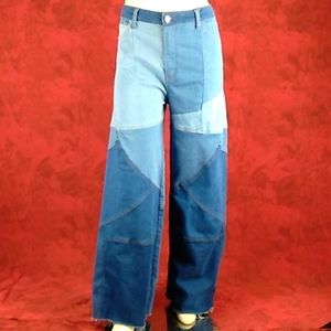 Fashion Nova patchwork high rise flare retro hippie jeans